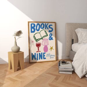 Books & Wine Book Lover Print: A4