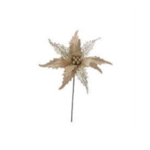 53cm champagne gold poinsettia stem with glitter