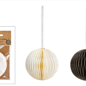 Wurm Hanger honeycomb ball, with gold glitter, paper, white, black 2 asst. 10x10x10cm