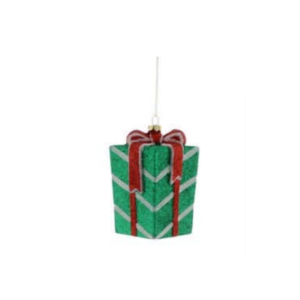 10cm green glitter present with red bow
