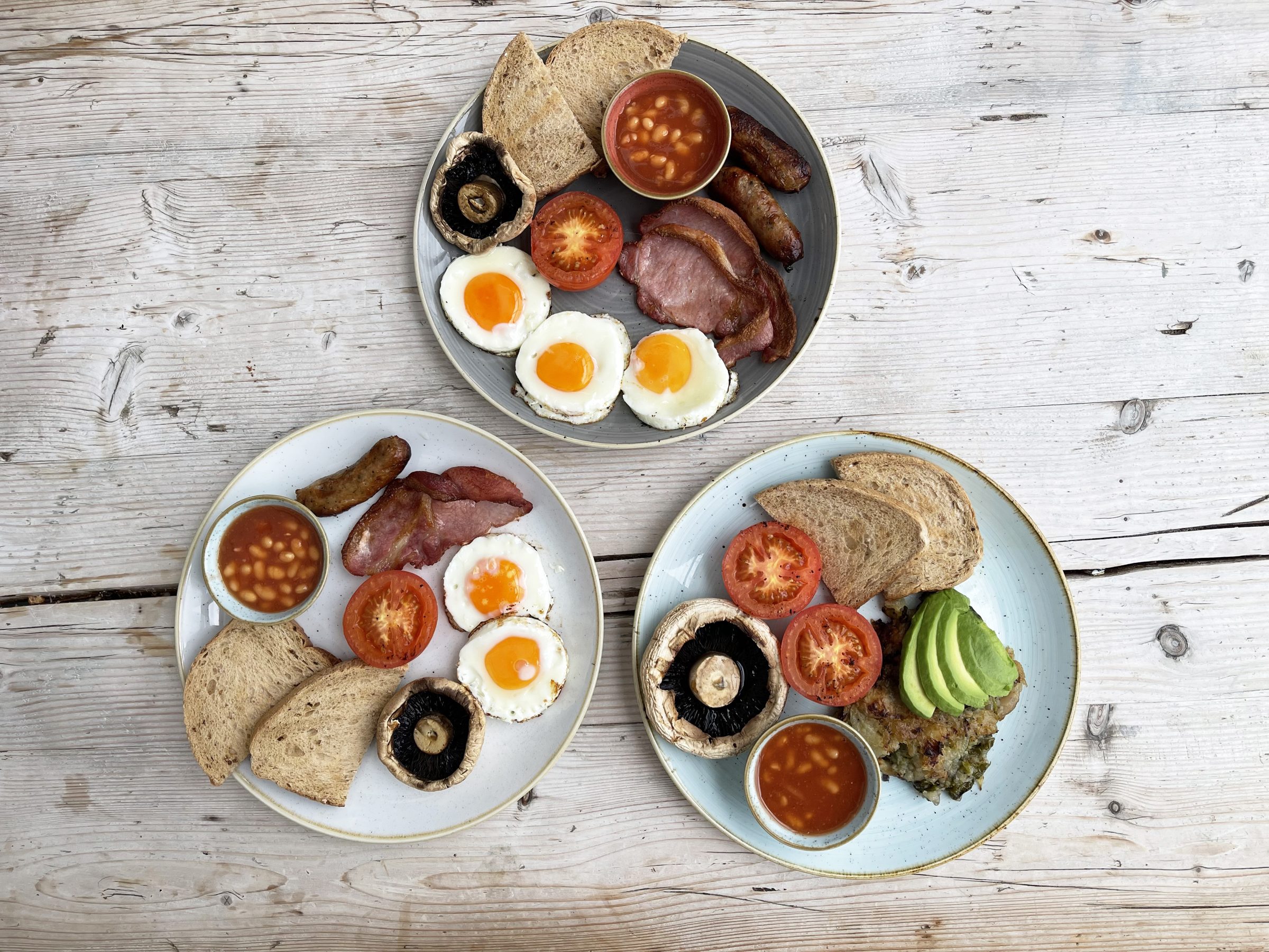 Cooked breakfasts on the table at Bakehouse Kitchen, Stone Cross