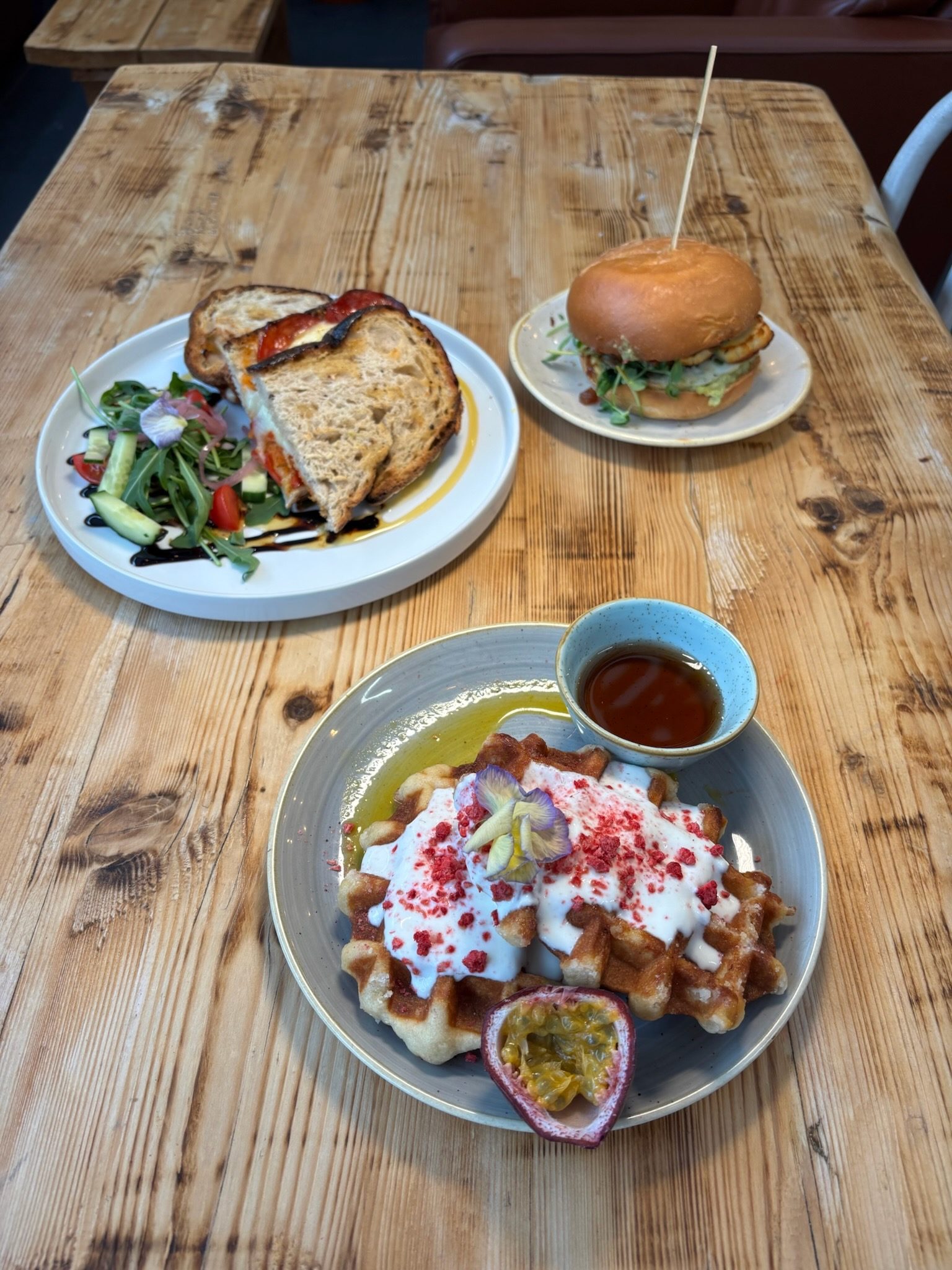A spread of brunch dishes on the table at Roost, Scaynes Hill